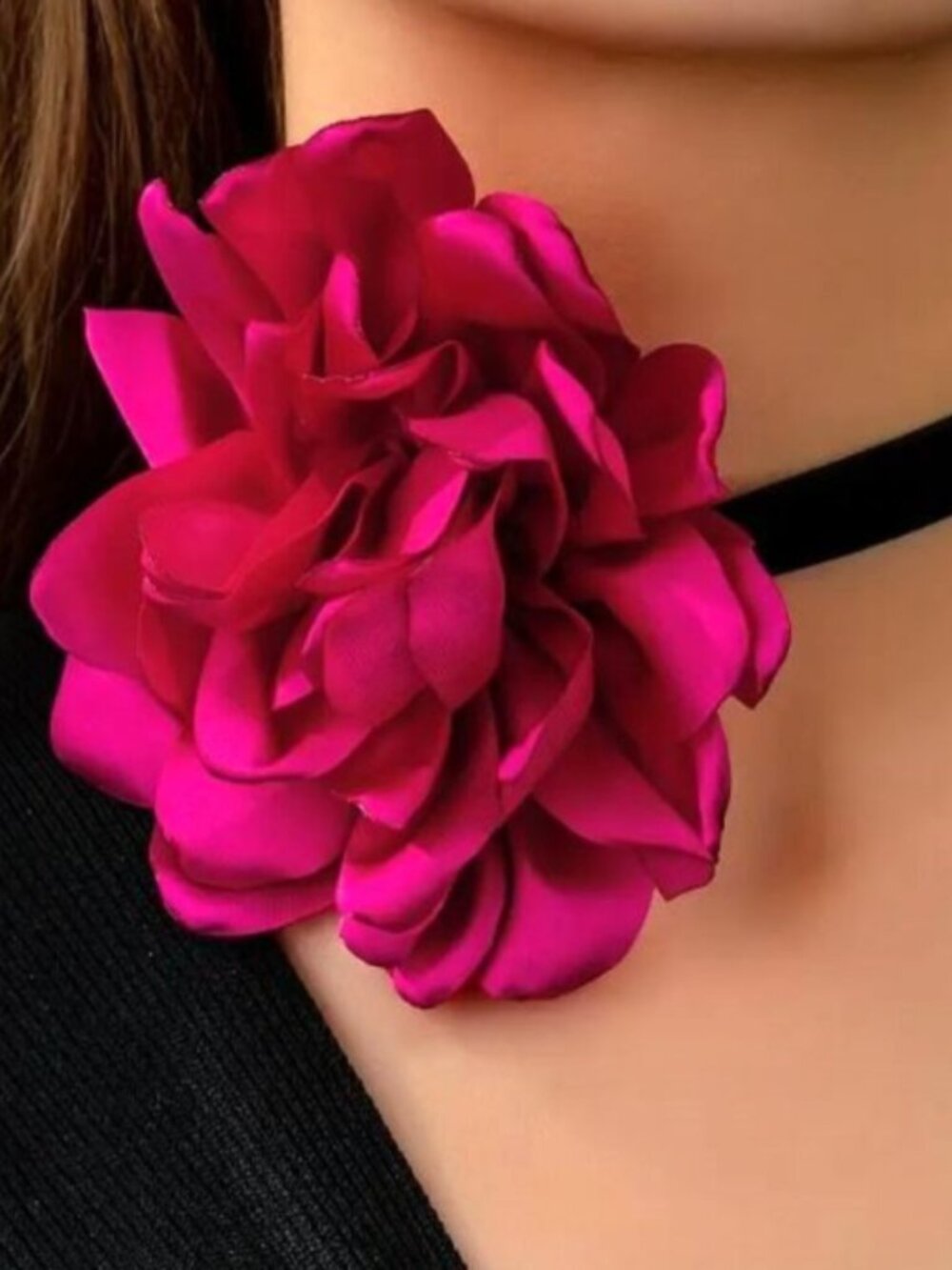 NEW Genevieve Fuchsia Pink French Silk Rose Flower Choker Necklace